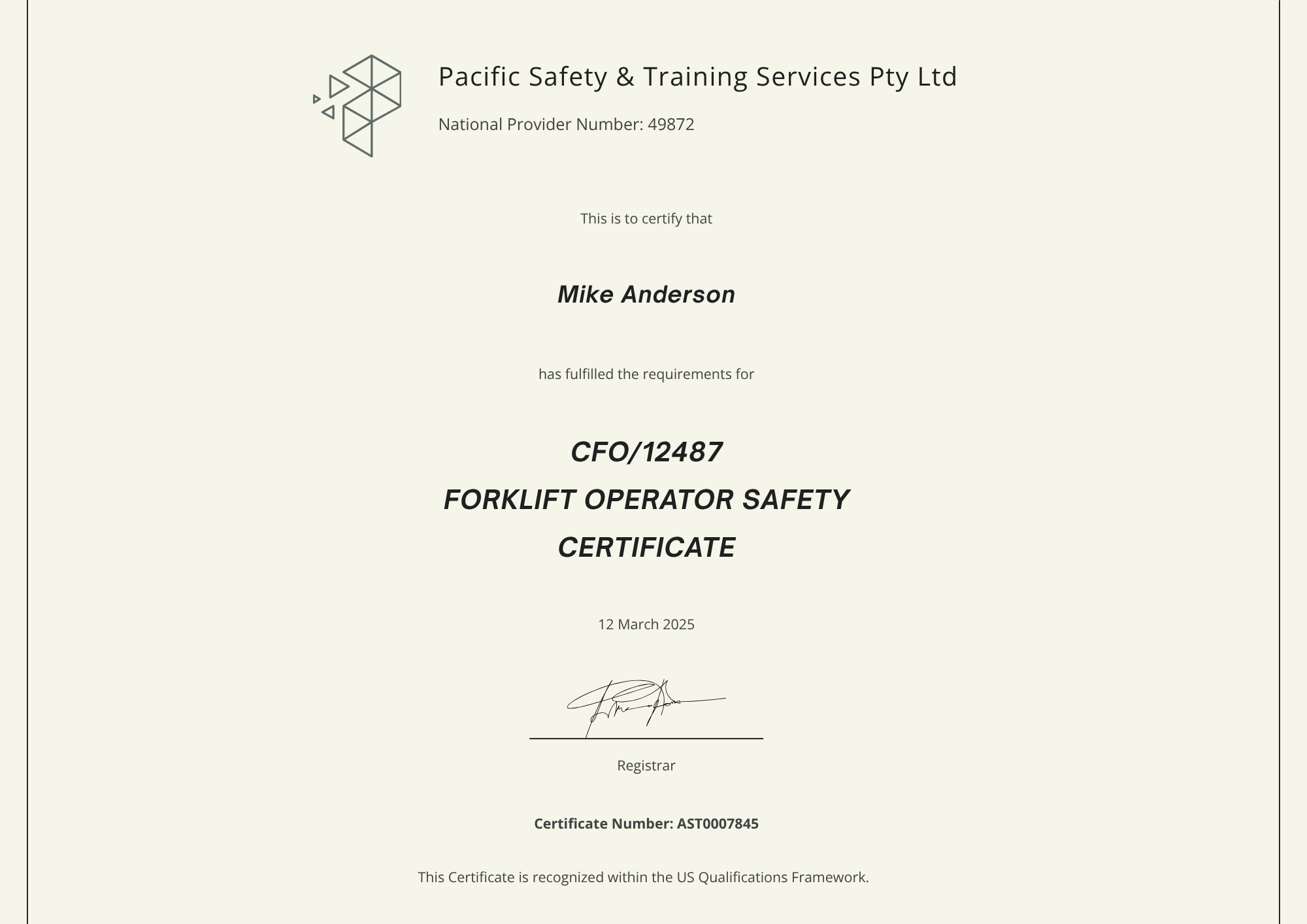 Forklift Operator Certification Template with Modern Layout